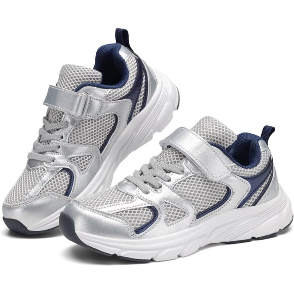 Kids Blue/Grey Casual Lightweight Breathable Classic Adjustable Running Sneaker - Picture 4 of 7